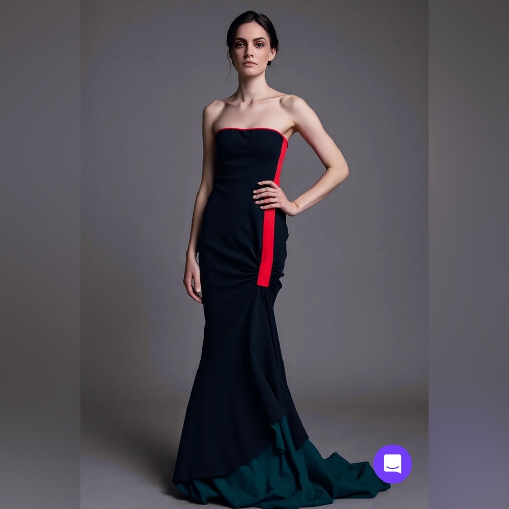 Carolina Herrera Black and Red Strapless Dress
